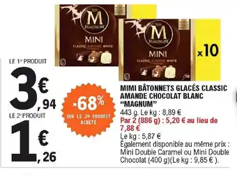 E.Leclerc Mimi bâtonnets glacés classic amande chocolat blanc "magnum" offre
