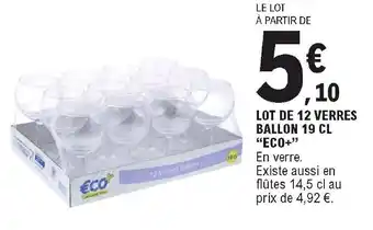 E.Leclerc Lot de 12 verres ballon 19 cl "eco+" offre
