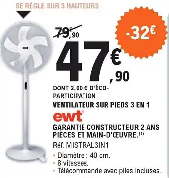 E.Leclerc Ventilateur sur pieds 3 en 1 offre