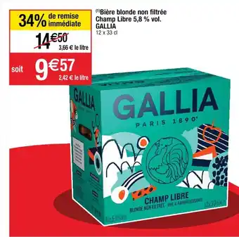 Cora x Carrefour Bière blonde Non Filtrée Champ Libre 5,8%vol Gallia offre