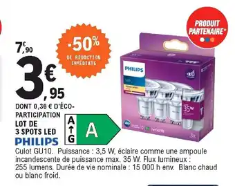 E.Leclerc Lot de 3 spots LED offre