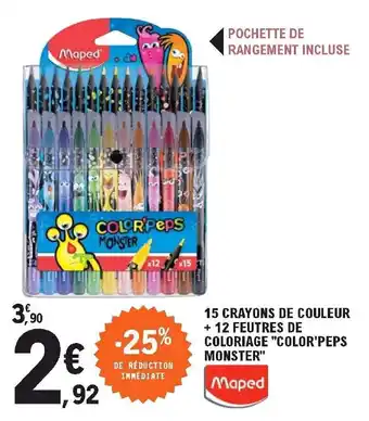 E.Leclerc 15 Crayons de couleur + 12 feutres de coloriage offre
