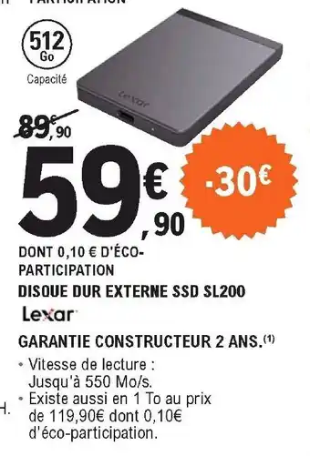 E.Leclerc Disque dur externe SSD SL200 offre