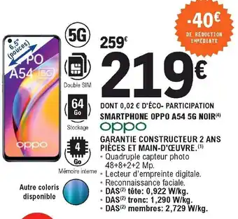 E.Leclerc Smartphone Oppo A54 5G noir offre