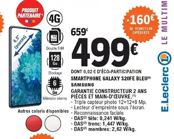E.Leclerc Smartphone galaxy S20FE Bleu offre