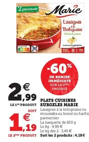 Super U Plats Cuisines Surgeles Marie offre
