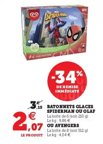 Super U Batonnets Glaces Spiderman Ou Olaf offre