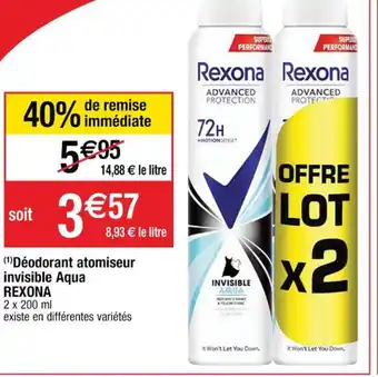Cora x Carrefour Déodorant Atomiseur Invisible Aqua Rexona offre