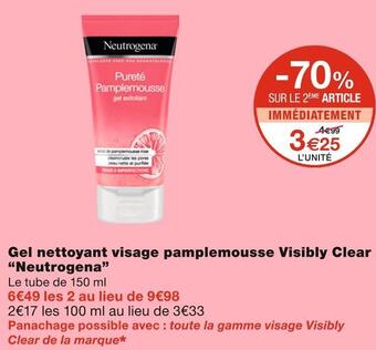 Monoprix Neutrogena gel nettoyant visage pamplemousse visibly clear offre