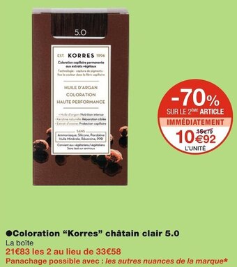 Monoprix Korres coloration châtain clair 5.0 offre
