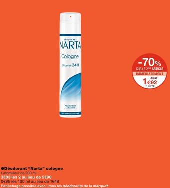Monoprix Narta déodorant cologne offre