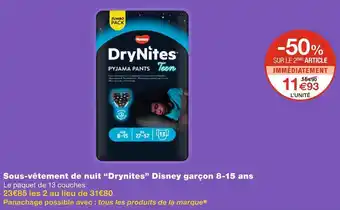 Monoprix Huggies sous-vêtement de nuit disney garçon 8-15 ans offre
