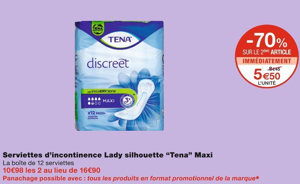 Promo Tena serviettes d’incontinence lady silhouette “tena” maxi chez