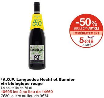 Monoprix Hecht et bannier a.o.p. languedoc vin biologique rouge offre