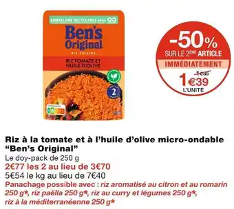 Monoprix Ben’s original riz à la tomate et à l’huile d’olive micro-ondable offre