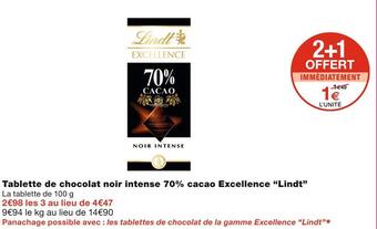 Monoprix Lindt tablette de chocolat noir intense 70% cacao excellence offre
