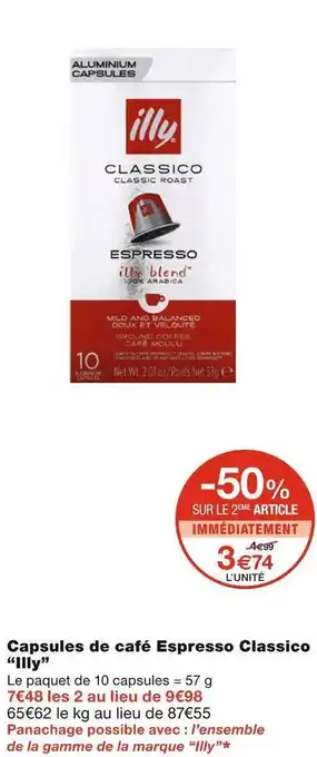 Monoprix Illy capsules de café espresso classico offre