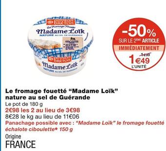 Monoprix Madame loïk le fromage fouetté nature au sel de guérande offre