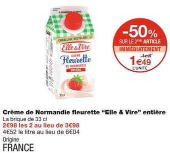 Monoprix Elle & vire crème de normandie fleurette entière offre
