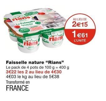 Monoprix Rians faisselle nature offre
