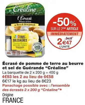 Monoprix Créaline écrasé de pomme de terre au beurre et sel de guérande offre