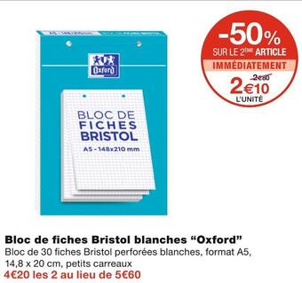 Monoprix Oxford bloc de fiches bristol blanches offre