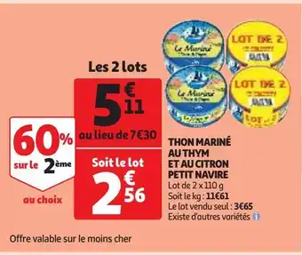 Auchan Supermarché Thon mariné au thym et au citron petit navire offre