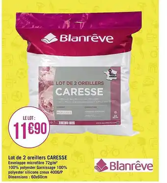 Géant Casino Lot de 2 oreillers caresse blanrêve offre
