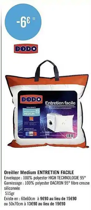 Oreiller medium entretien facile dodo
