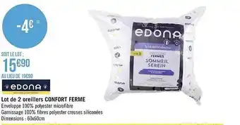 Géant Casino Lot de 2 oreillers confort ferme edona offre