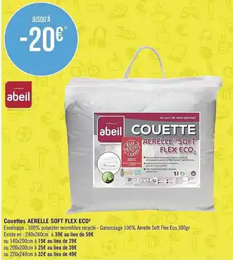 Géant Casino Couettes aerelle soft flex eco² abeil offre
