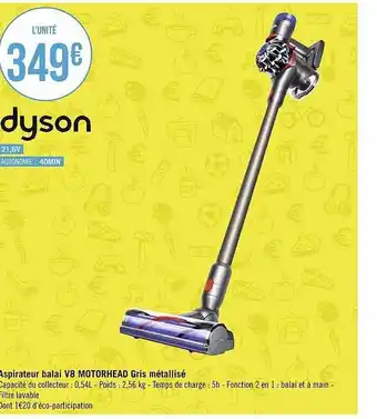 Géant Casino Aspirateur balai v8 motorhead gris métallisé dyson offre