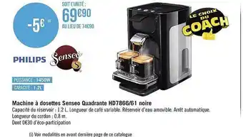 Géant Casino Machine à dosettes senseo quadrante hd7866-61 noire philips offre