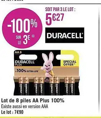 Géant Casino Lot de 8 piles plus 100% duracell offre
