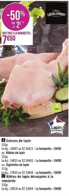 Géant Casino Cuisses de lapin ou râbles de lapin ou gigolettes de lapin ou râbles de lapin découpées à la moutarde offre