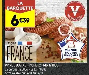 Leader Price Viande bovine haché 15% mg 6*100 g offre