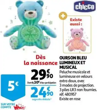 Auchan Ourson Bleu Lumineux Et Musical offre