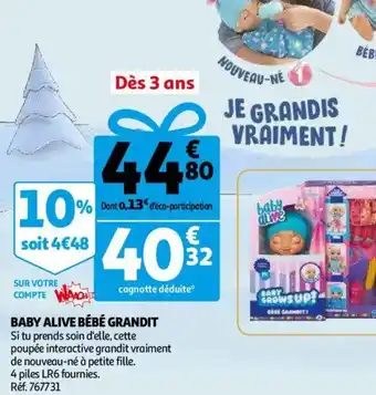 Auchan Baby Alive Bébé Grandit offre
