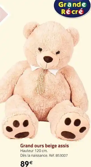 Grand ours beige assis