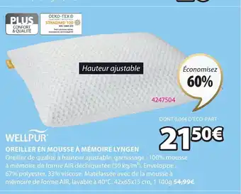 JYSK Oreiller En Mousse A Memoire Lyngen offre