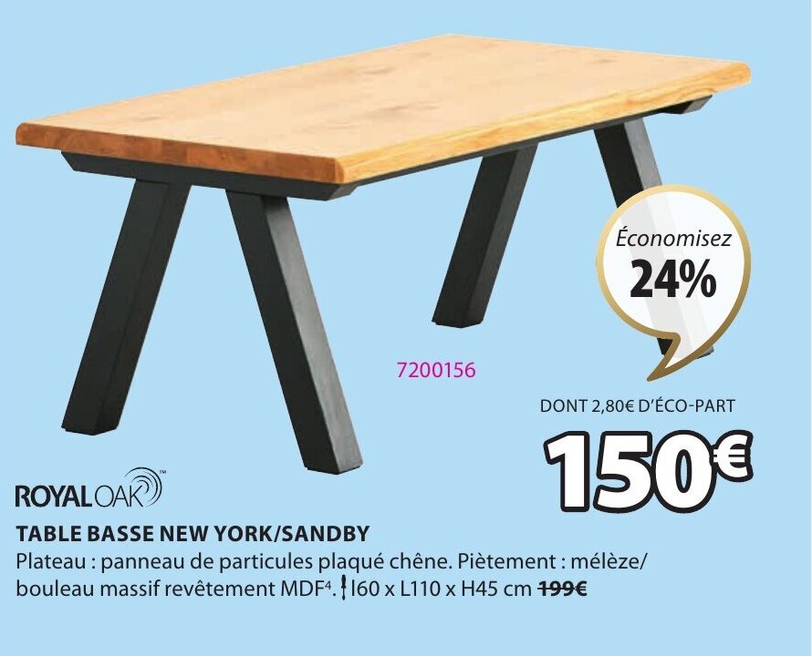 Promo Table Basse New York/Sandby chez JYSK