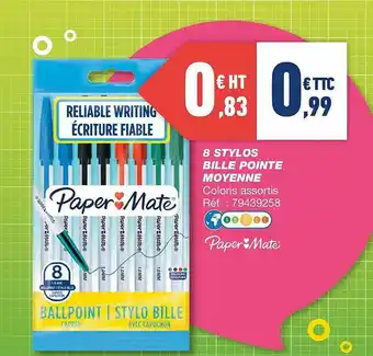 Bureau Vallée 8 Stylos Bille Pointe Moyenne Paper Mate offre