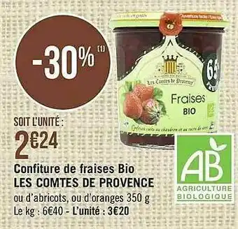 Casino Supermarchés Confiture De Fraises Bio Les Comtes De Provence offre