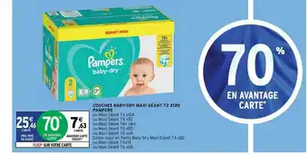 Intermarché Contact Couches Baby-dry Maxi Géant T2 X120 Pampers offre