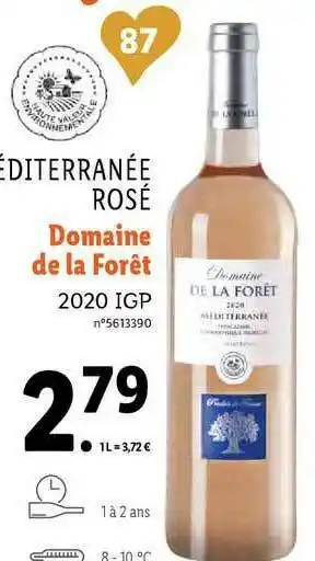 Lidl Méditerranée Rosé Domaine De La Forêt 2020 Igp offre