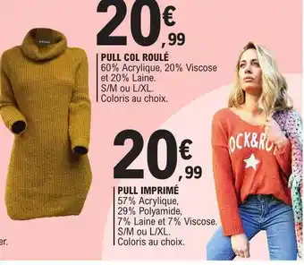 E.Leclerc Pull col roulé, pull imprimé offre