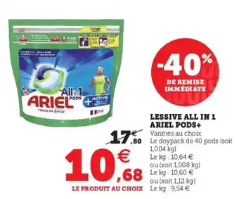 Super U Lessive all in 1 ariel pods offre