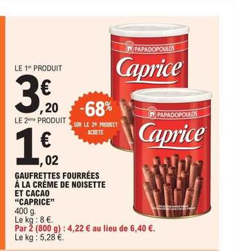 E.Leclerc Gaufrettes fourrées à la crème de noisette et cacao offre