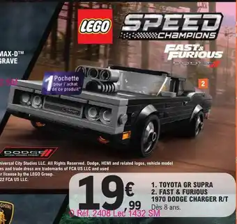 E.Leclerc Toyota gr supra, fast & furious 1970 dodge charger r-t lego speed champions offre