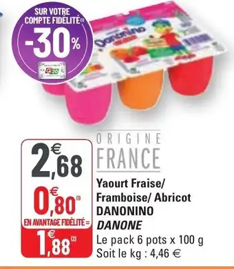 G20 Yaourt fraise/ framboise/ abricot DANONINO DANONE offre